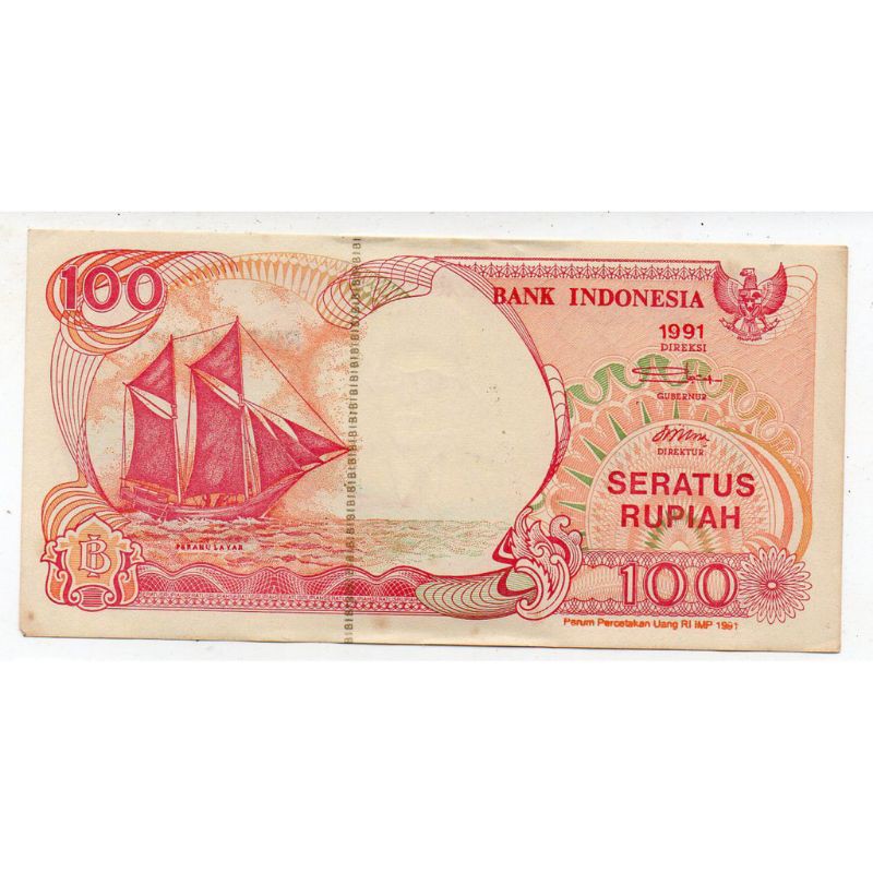 UANG KERTAS 100 PERAHU LAYAR TAHUN 1991 TERMURAH UKA-UKA