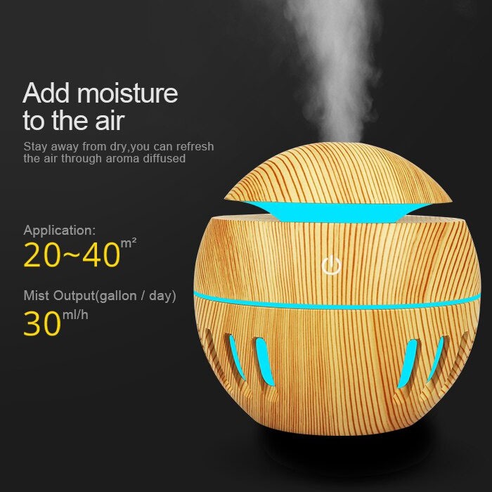 BAYAR DI TEMPAT Pelembab Udara Air Humidifier Aromatherapy Diffuser Wood Design 130ml - K-H272