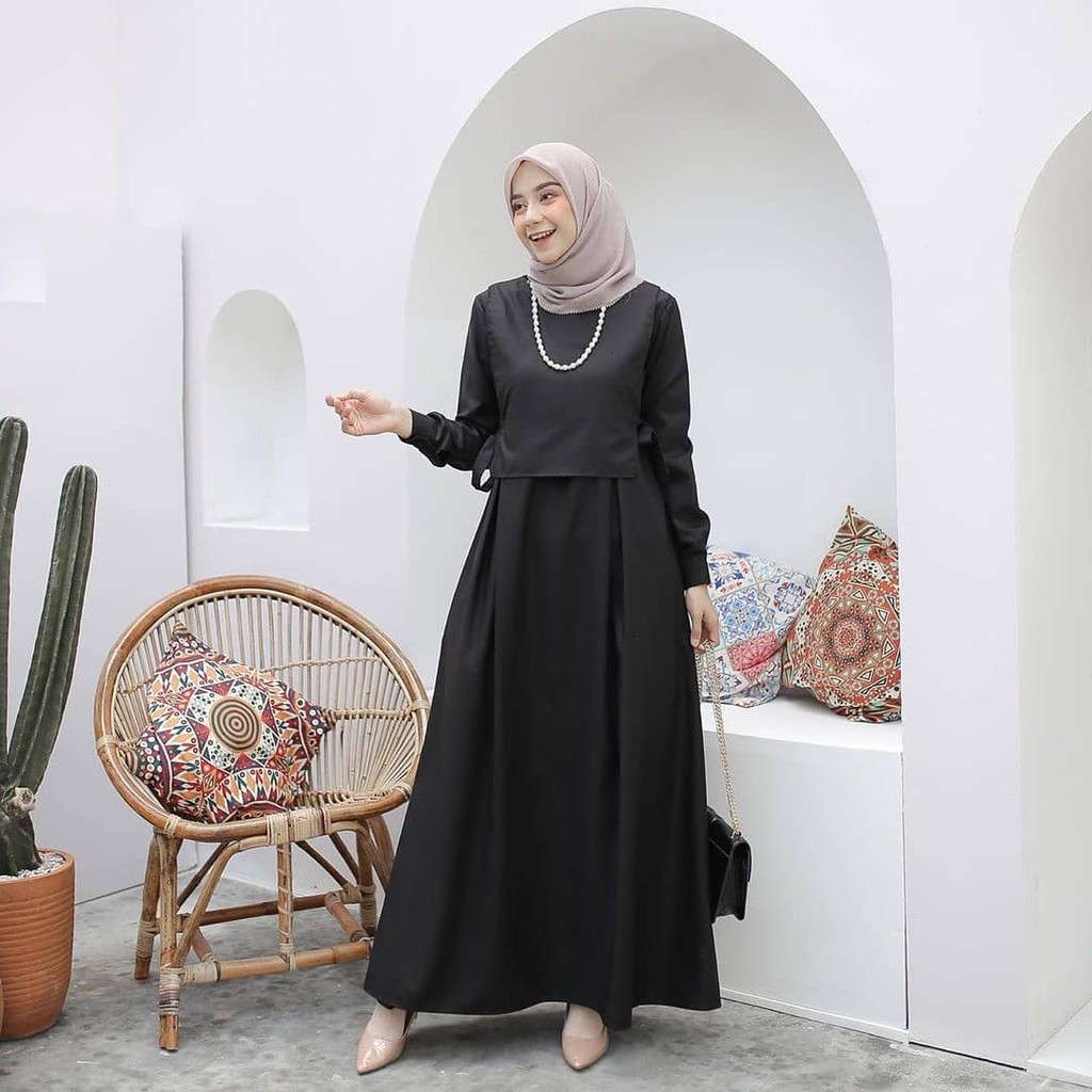 GAMIS SELENA MAXI Bahan MOSSCRAPE Baju Gamis Wanita Terbaru 2020 Baju Gamis Wanita Jumbo Murah