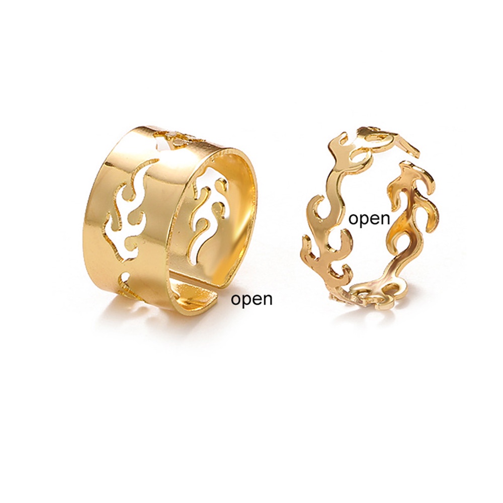 2pcs / Set Cincin Model Terbuka Bahan Metal Warna Gold / Silver Adjustable Untuk Wanita