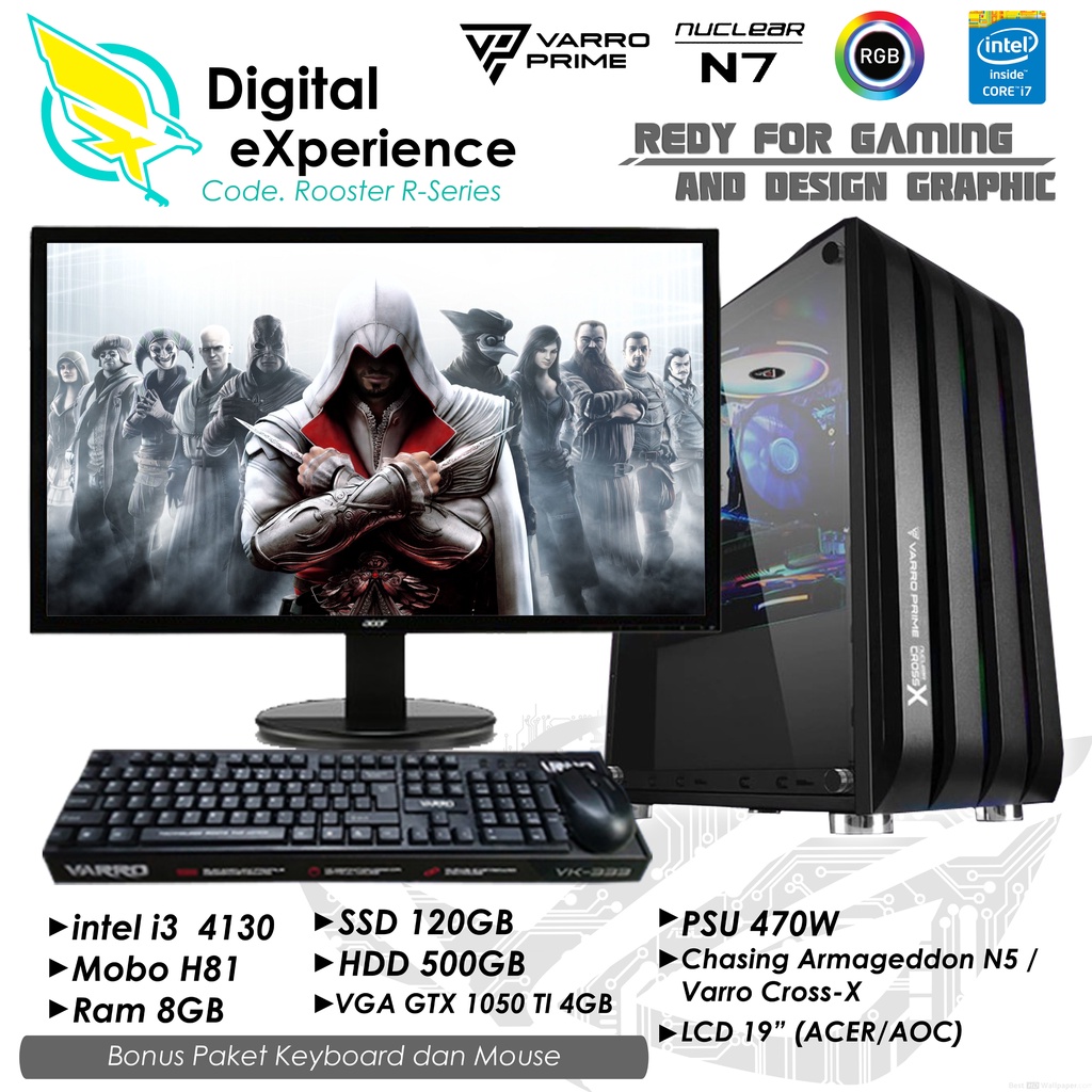 PC FullSet intel Core i3 4130 Ram 8GB Vga GTX 1050TI 4GB Versi GAMING - DX Komputer