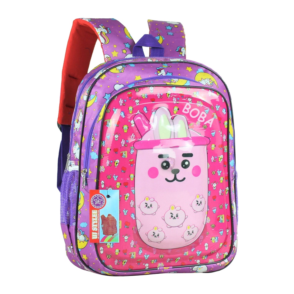 Tas Termurah Ransel Anak Lampu Fashion Anak Backpack Cantik Karakter Boba Ungu Perempuan Sd Tk