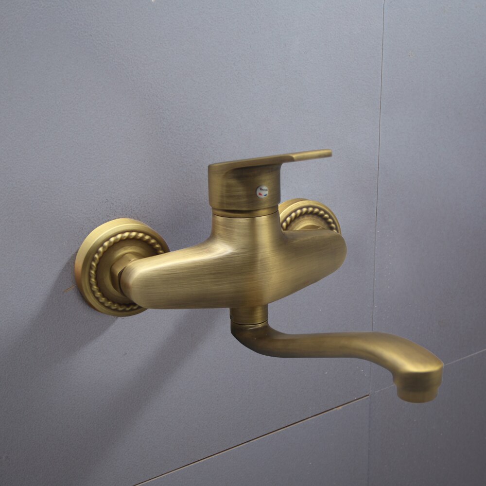 Classic Antique Brass Bathroom Sink Faucet Mixers Wall Mounted Dual Hole Single Handle Retro Copper Shopee Indonesia