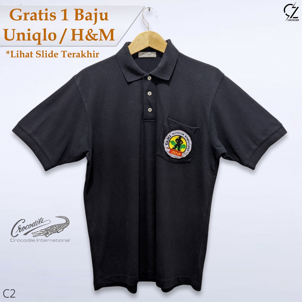 Kaos Polo Shirt Kerah Pria Crocodile Black Original Thrift Second Branded