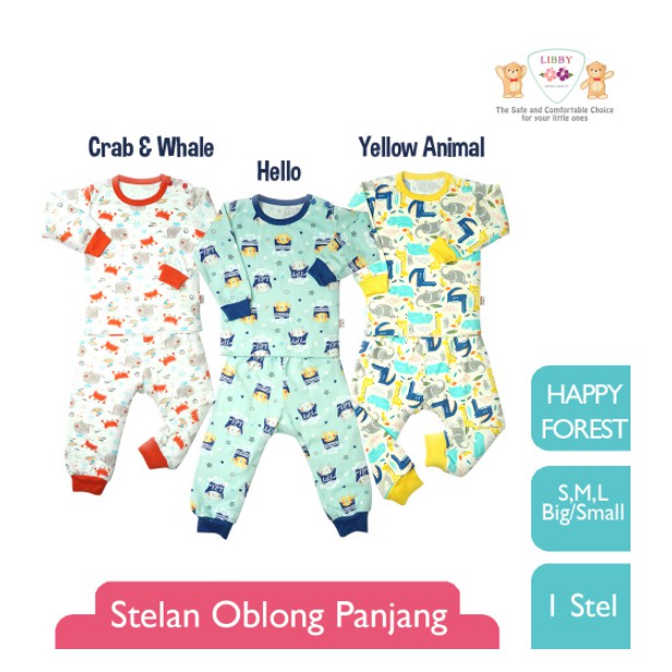 Baju Bayi Anak Setelan Piyama Oblong Celana Panjang Rib Anak Kecil Libby Happy Forest (1 stel)