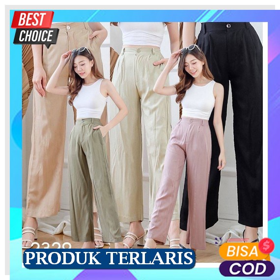 Celana Kain Wanita Melar Model Murah Kulot Panjang Dewasa St Tr923 Street Variasi Kancing Jumbo, Pl 