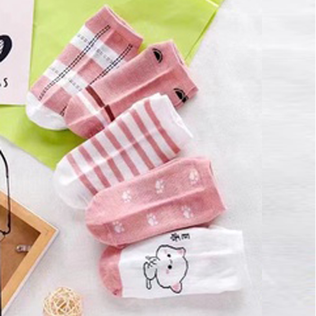 BRGUNIK Kaos Kaki Wanita Motif Pink Cat Kucing Meow Fashion Korea Women Sock Import Murah KK012