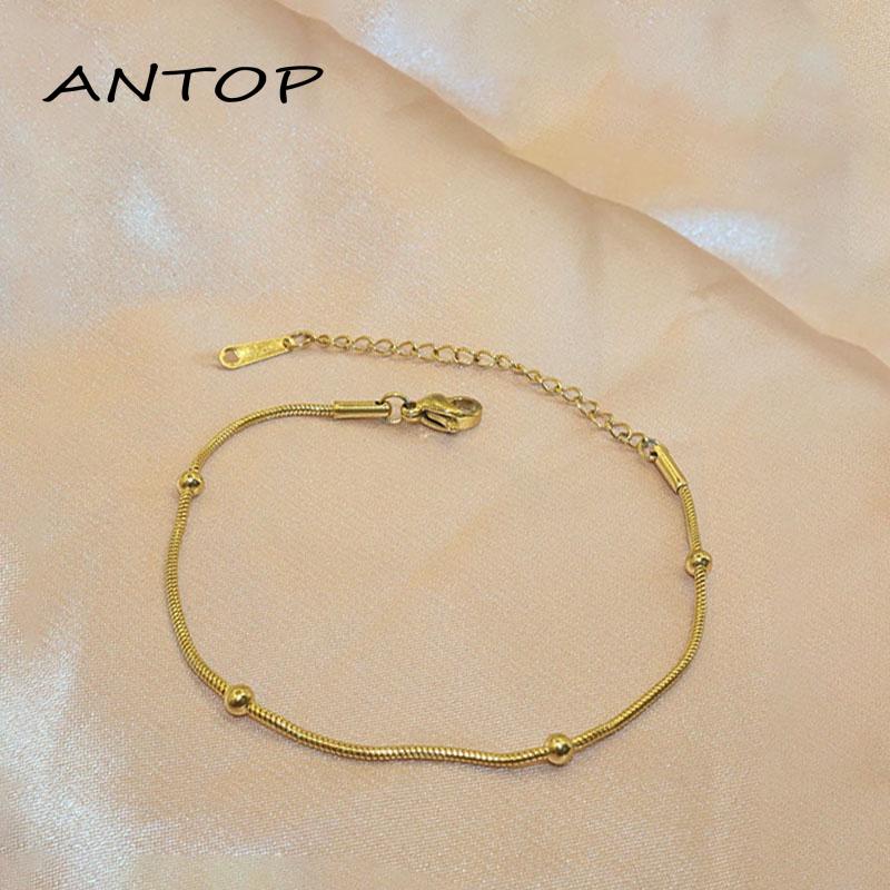 Gelang Tangan Bahan Titanium Steel Model Tulang Ular Untuk Wanita