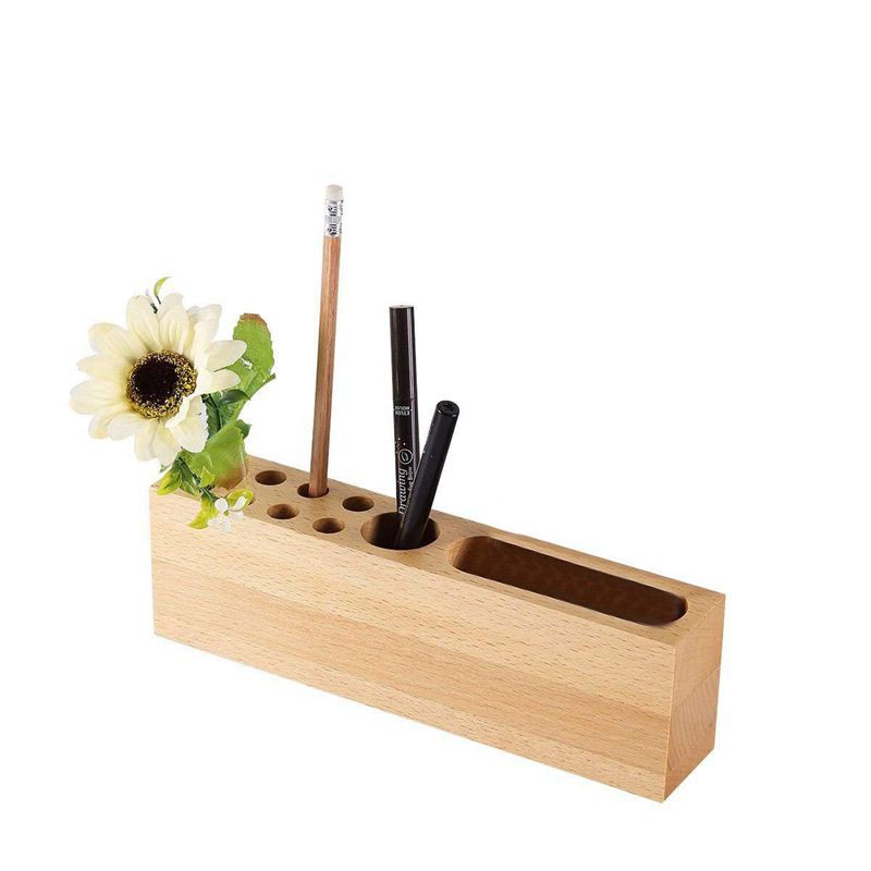 Desktop Storage Box Stationery Solid Wood Pen Holders Mobile Phone Stand Wood Pen Stand 10 Slots Shopee Indonesia