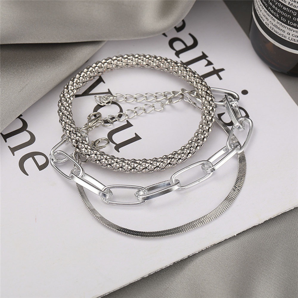 【COD Tangding】3pcs / SET Gelang Rantai Multilayer Bahan Metal Gaya Retro