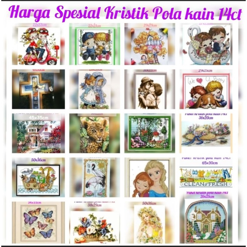 paket kristik pemula pola kain Pemandangan Bunga Hewan kartun anak couple wedding rohani cross stitc