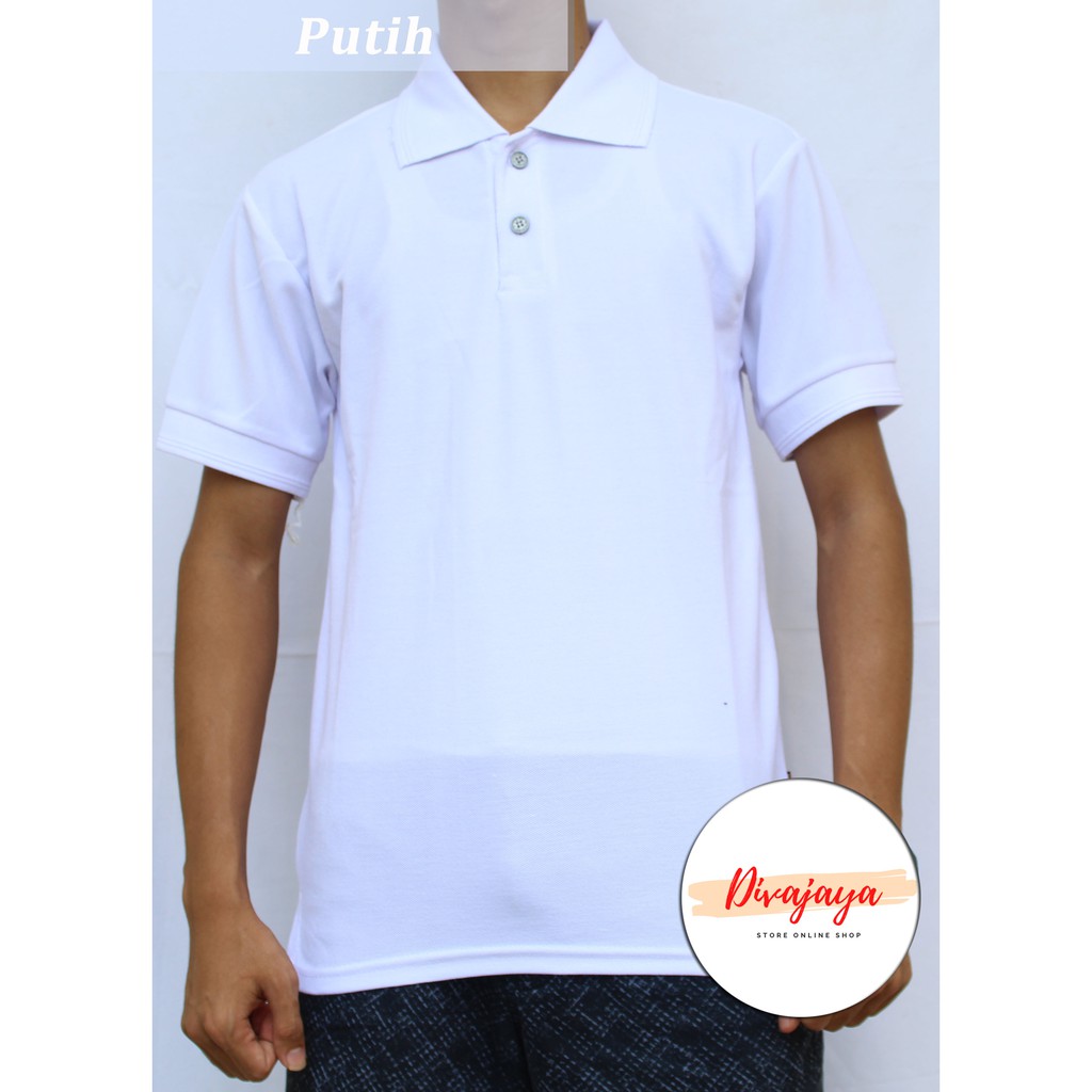 Kaos LJ92 Shirt Kaos Polos Berkerah/ Fashion Kaos Kerah Pria & Wanita/Putih
