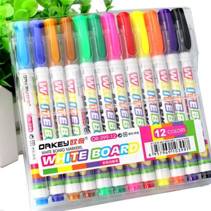 

(BISA COD) 12 Colors Whiteboard Marker Dry Erase Mark Sign Fine Nib TERBATAS Kode 115