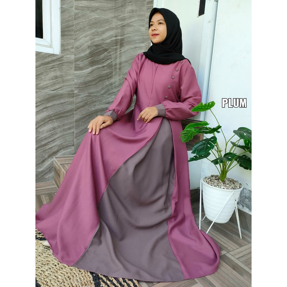 Gamis Syanaz Ity Crepe / Gamis Ity Crepe Kancing / Gamis Ity Crepe Kombinasi Premium