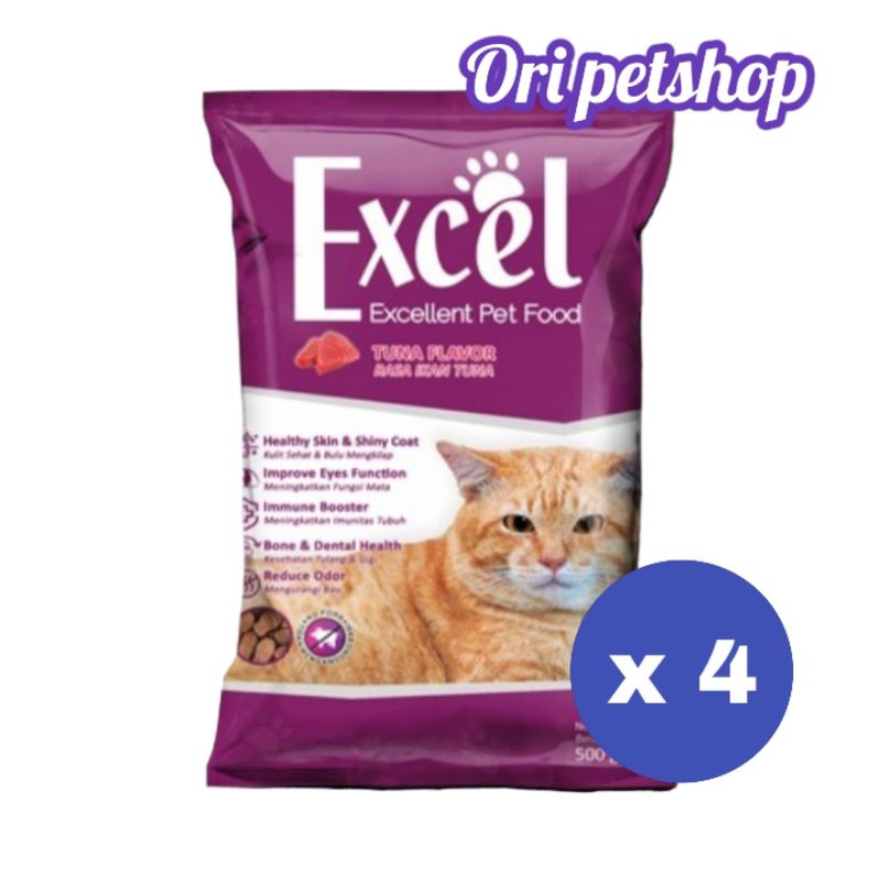 ( 4 Pcs) Makanan Kucing Excel ( Ikan) 500gr Cat Food