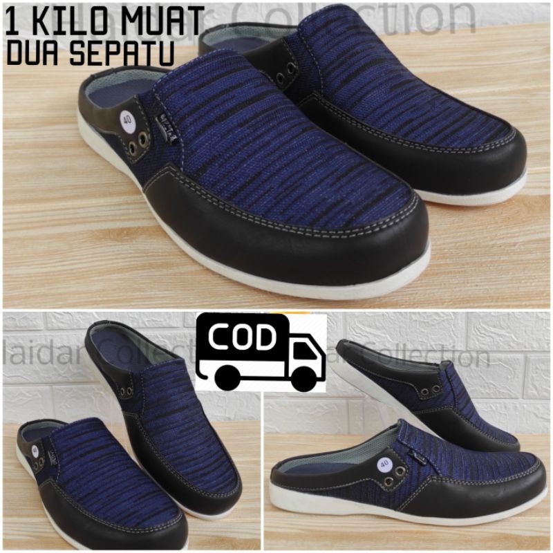 Bustong Pria Kulit Simtetis Premium Slip On Kasual Sol Karet Original Slop Cowok Rajut