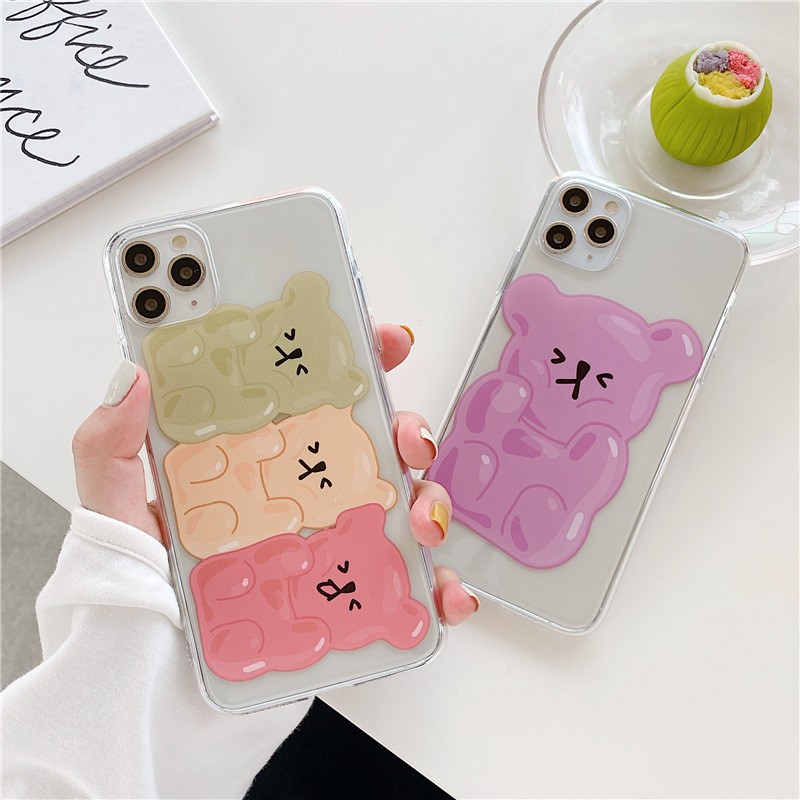 INS Korea Cute Color Bear Clear Casing Soft Case HP iPhone