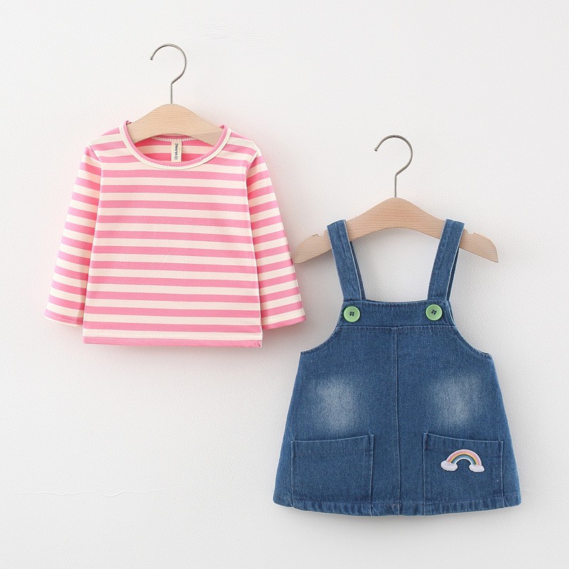 HappyOliver OVERALL SALUR DENIM RAINBOW 5882 EBV baju anak perempuan import 2in1 motif lucu