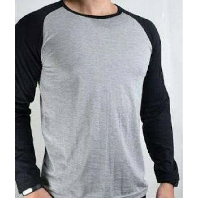 kaos polos Raglan panjang polos abu hitam panjang katun pria wanita