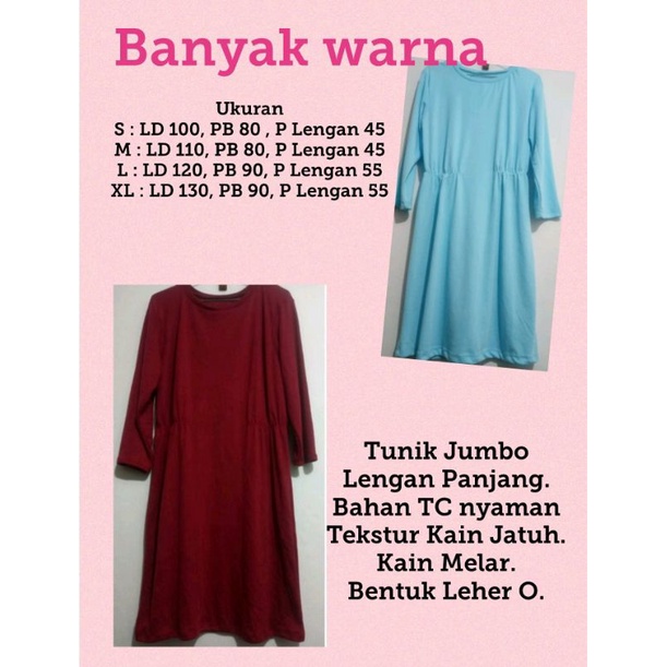 Tunik Jumbo Lengan Panjang LD 120 130 Bahan Kain Kaos