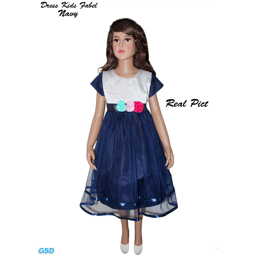 Gaun Pesta Anak 5-8 Tahun / Midi Dress Tutu Anak Perempuan Variasi Bunga Tempel VD0015