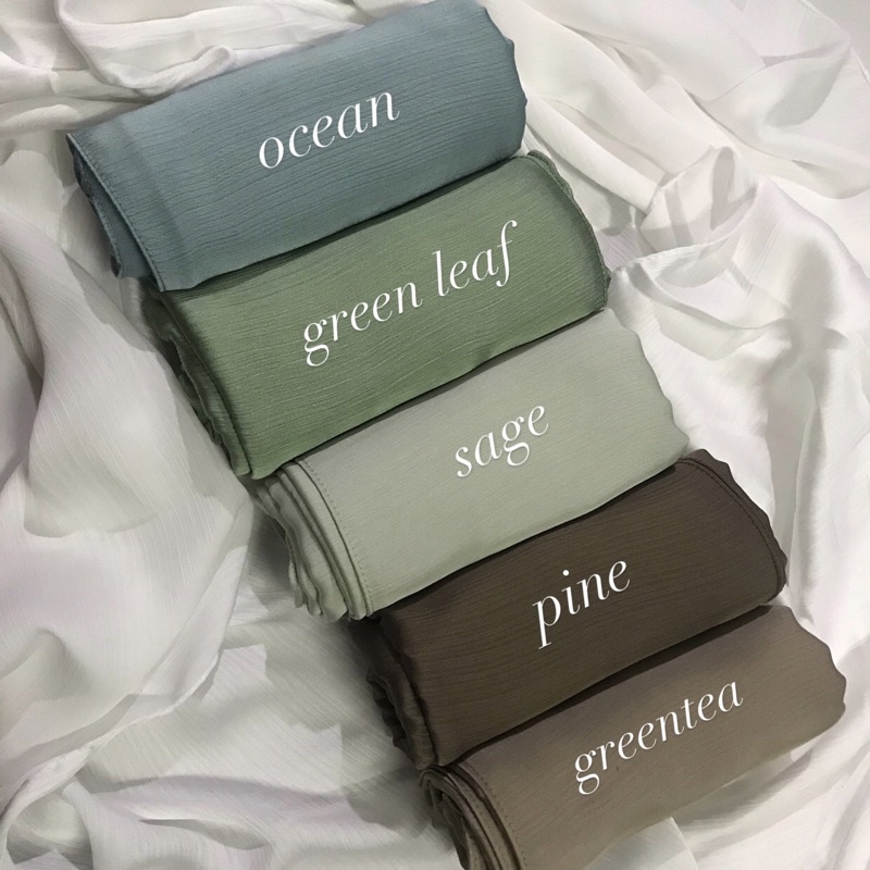 Pashmina Premium Satin Silk Malaysia Textured Crinkle (JAHIT TEPI KECIL SUPER RAPI)-Sage