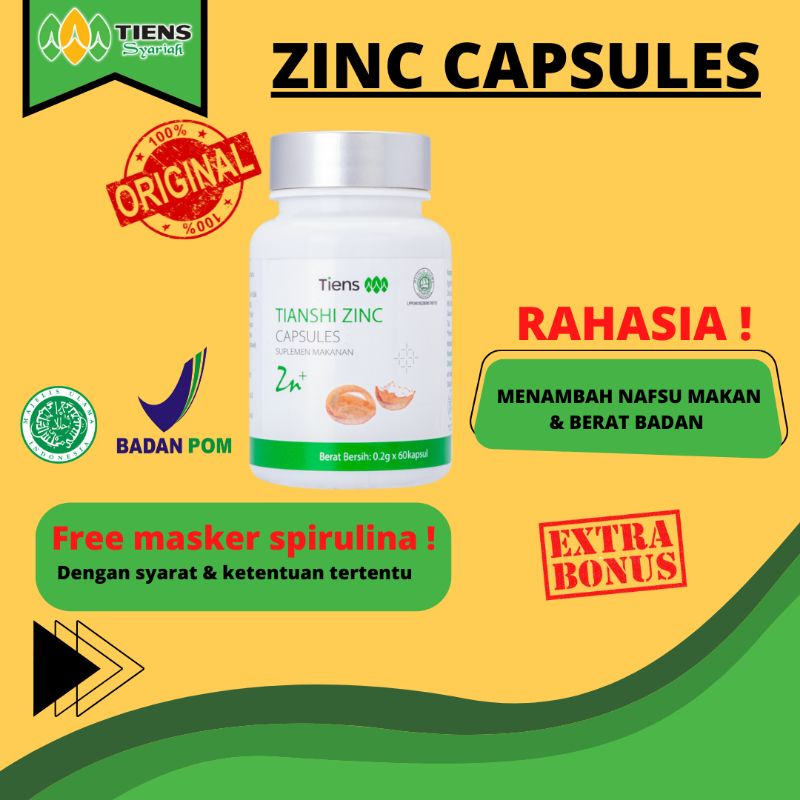 (TERLARIS)ZINC CAPSULES TIENS ECERAN SUPLEMEN PENGGEMUK BADAN,KECERDASAN OTAK,PENAMBAH NAFSU MAKAN,M