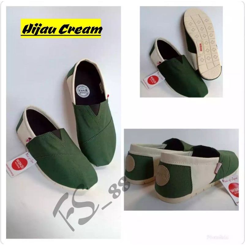 SEPATU SLIP ON PRIA WANITA WAKAI HIJAU CREAM TERBARU