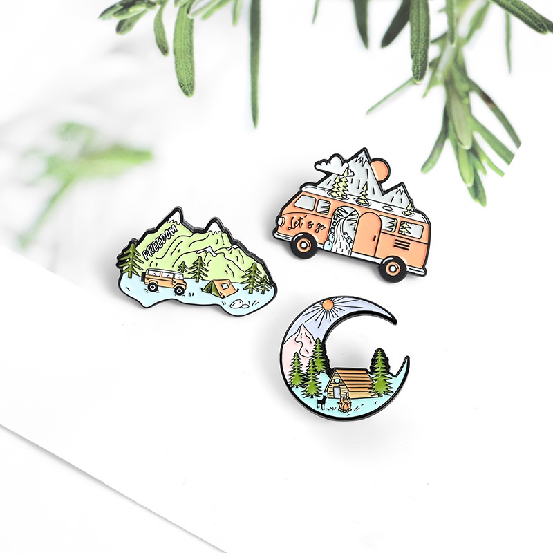 Bros Pin Enamel Desain Gunung Peak Bus Alam Untuk Hadiah