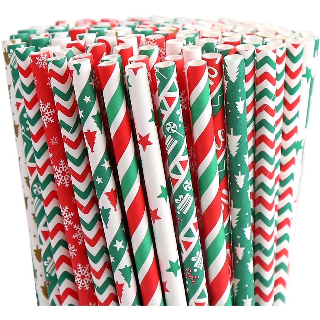 [25pcs Christmas Paper Straws] [Biodegradable Drinking Stripe Bicolor Stripe Dot Straw for Wedding Supplies and Party Favors 2023 Xmas New Year Party Supplies]