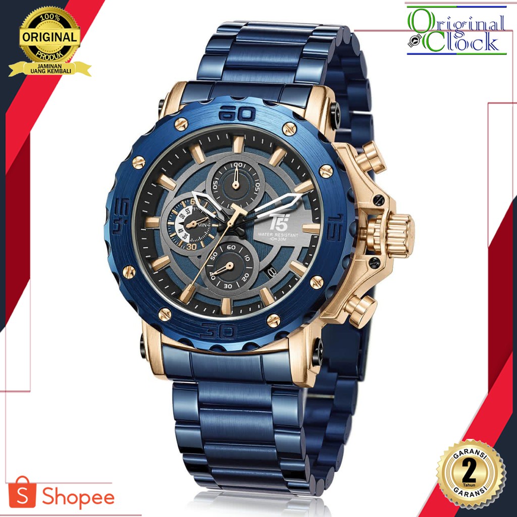 JAM TANGAN PRIA WANITA | RANTAI | KULIT | KARET | MURAH | PRIA T5 H 3702 G ORIGINAL STAINLESS STEEL