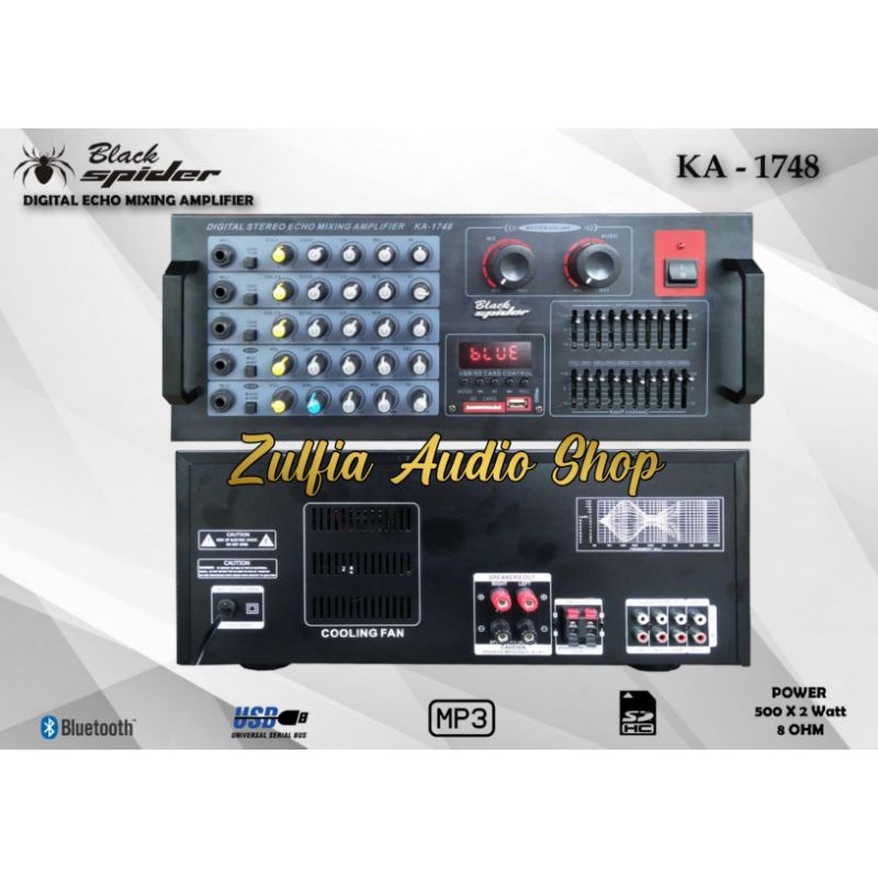 AMPLIFIER KARAOKE BLACK SPIDER KA 1748 POWER MIXER ORIGINAL