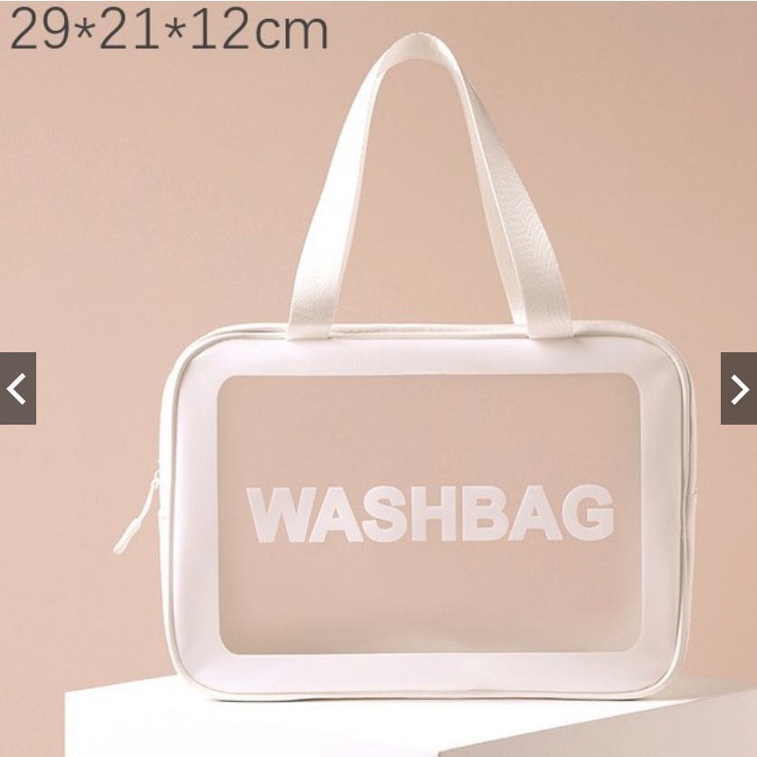 Tas Kosmetik WASHBAG Bahan PVC Kulit PU Waterproof Transparant Pouch Travel Organizer