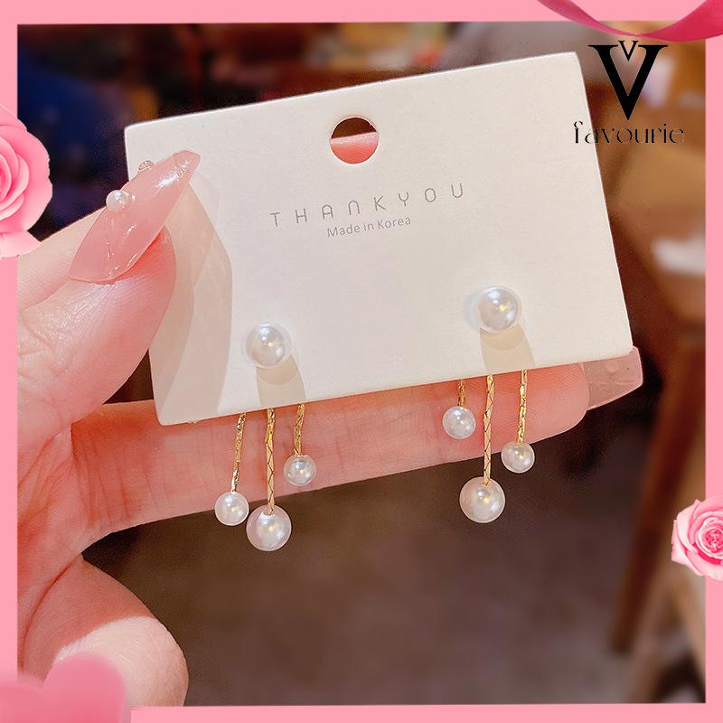 [COD]Pearl Back Hanging Silver Needle Earrings Temperamen All-Match Anting Wanita Halus-FA