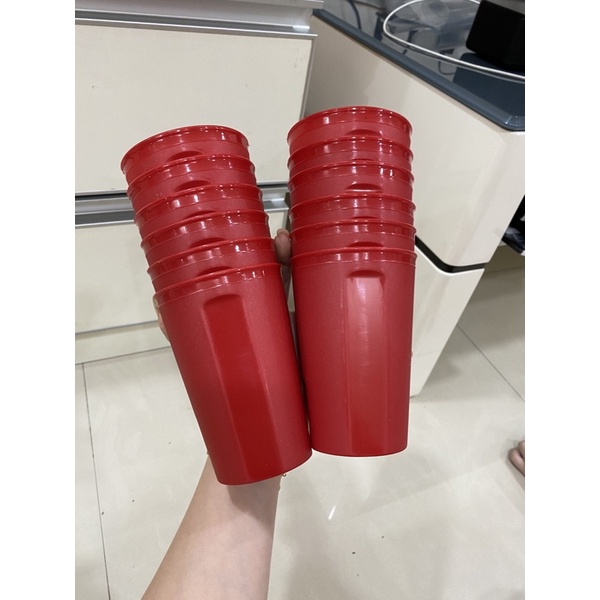 Gelas Minum Plastik _Piring Makan Bulat Plastik _Mangkok Makan Bulat Bakso Plastik_Sendok Makan Plastik_Terlaris Termurah Berkualitas ( 1pcs ) claris-Gelas merah