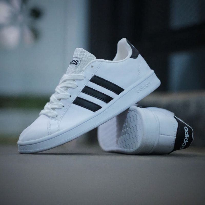 Sepatu Sneakers Ads Grand Court White Black Original Sneakers Pria