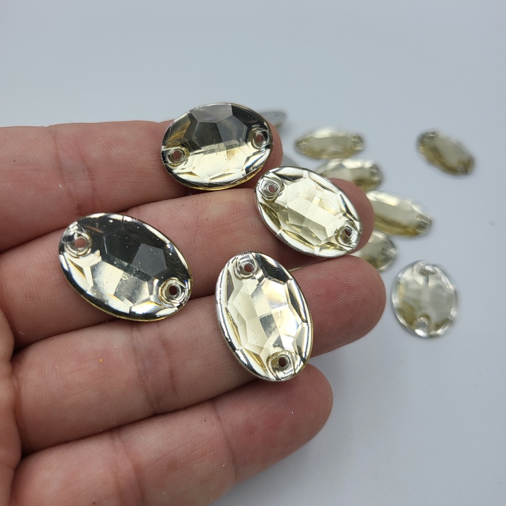 DIAMON RESIN KRISTAL MOTIF BULAT OVAL WARNA BW UKURAN 15X23 KUALITAS BAGUS DAN KILAU PER LUSIN