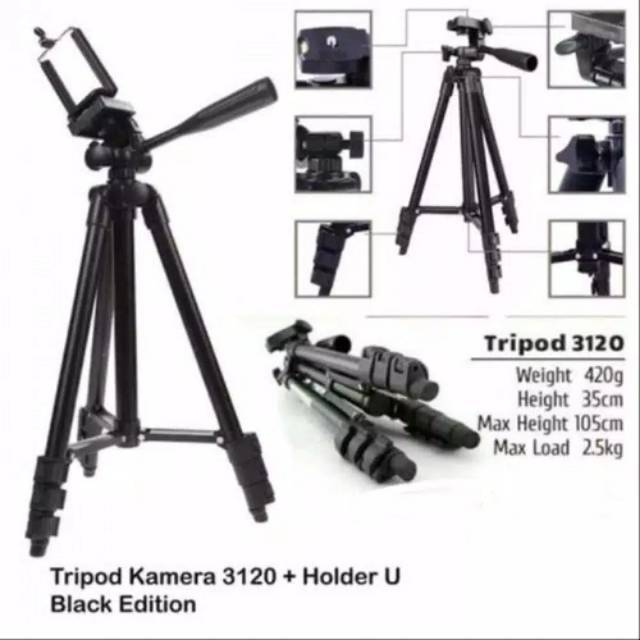 TRIPOD 3120 + HOLDER U TRIPOD HP CAMERA KAKI 1 METER BLACK UNIVERSAL