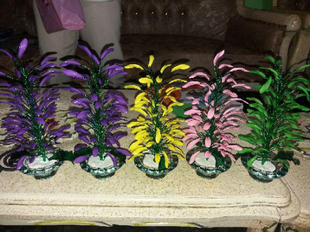 Bunga Tulip Manik Akrili Rainbow Pot Kaca