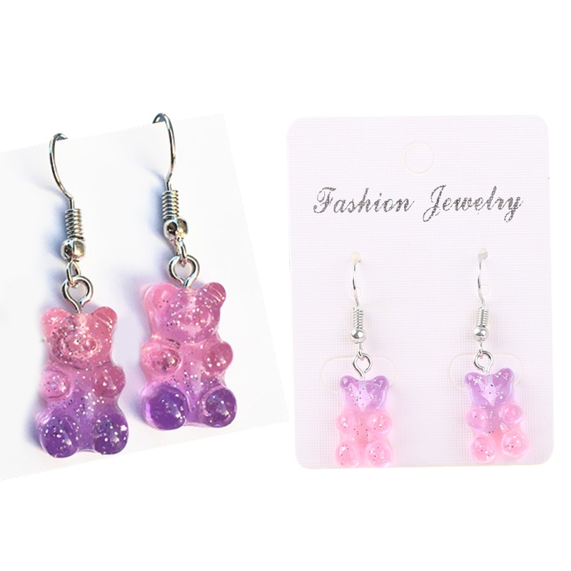 Siy 1 Pasang Anting Kait Gantung Wanita Bahan Resin Desain Beruang Kartun Warna Warni Menarik Untuk Hadiah