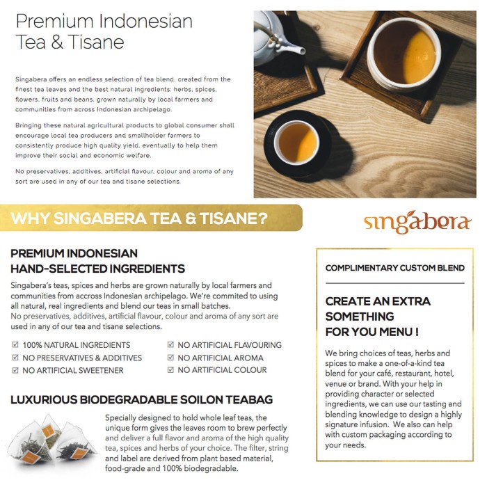 

B062 Singabera Teh Premium Indonesia - Singabera Lemongrass Ginger 1 Tb g054S