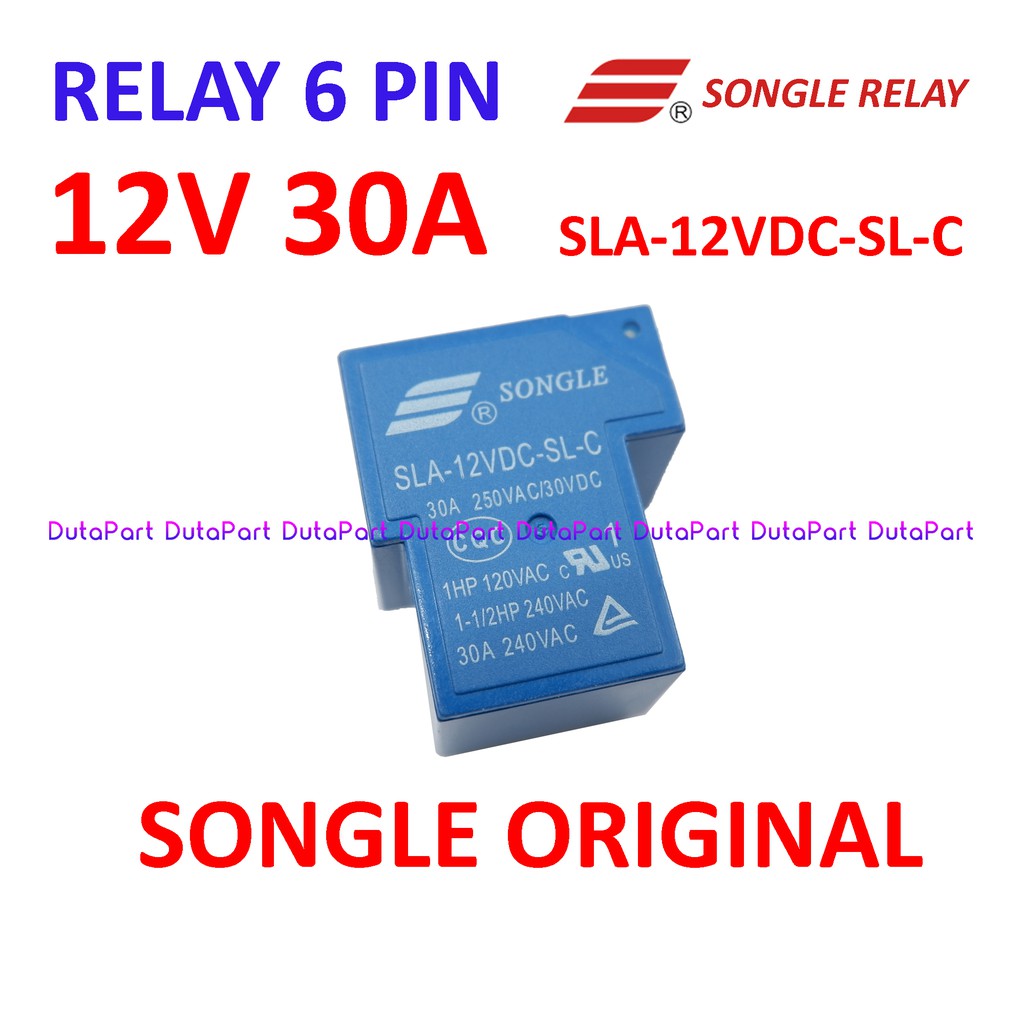 Relay 12V 30A ORIGINAL SONGLE SLA-12VDC-SL-C 6 PIN Kaki 6P