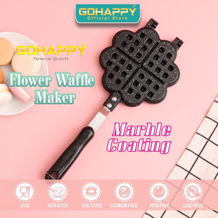 GO HAPPY Cetakan kue wafel anti lengket - Flower Waffle Maker call