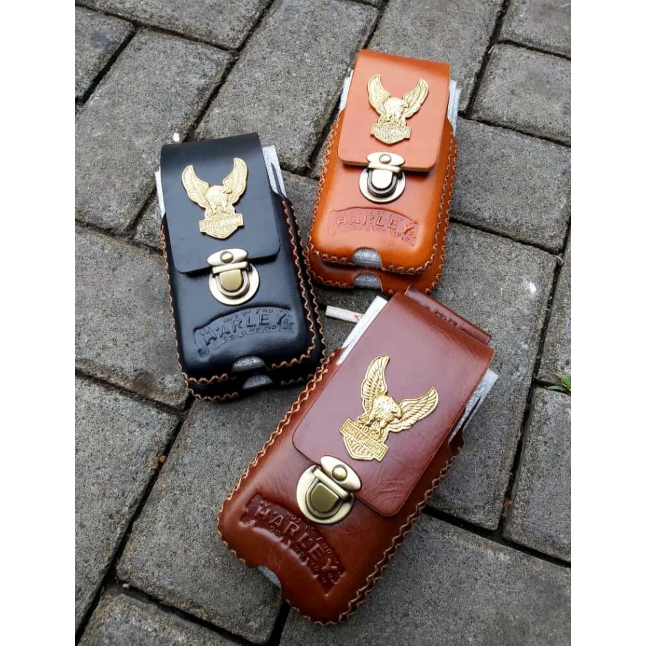 Sarung Hp harley 2 slot full kulit