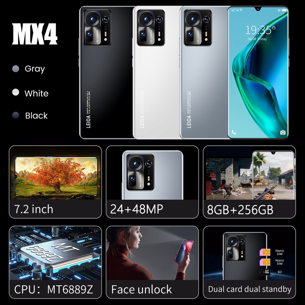 【Produk baru dalam stok】 2021 Smartphone  Baru MIX4 Pro 7.2 inci Ponsel Layar Penuh Sistem Android 8GB + 256GB Kartu Ganda  5G Handphone