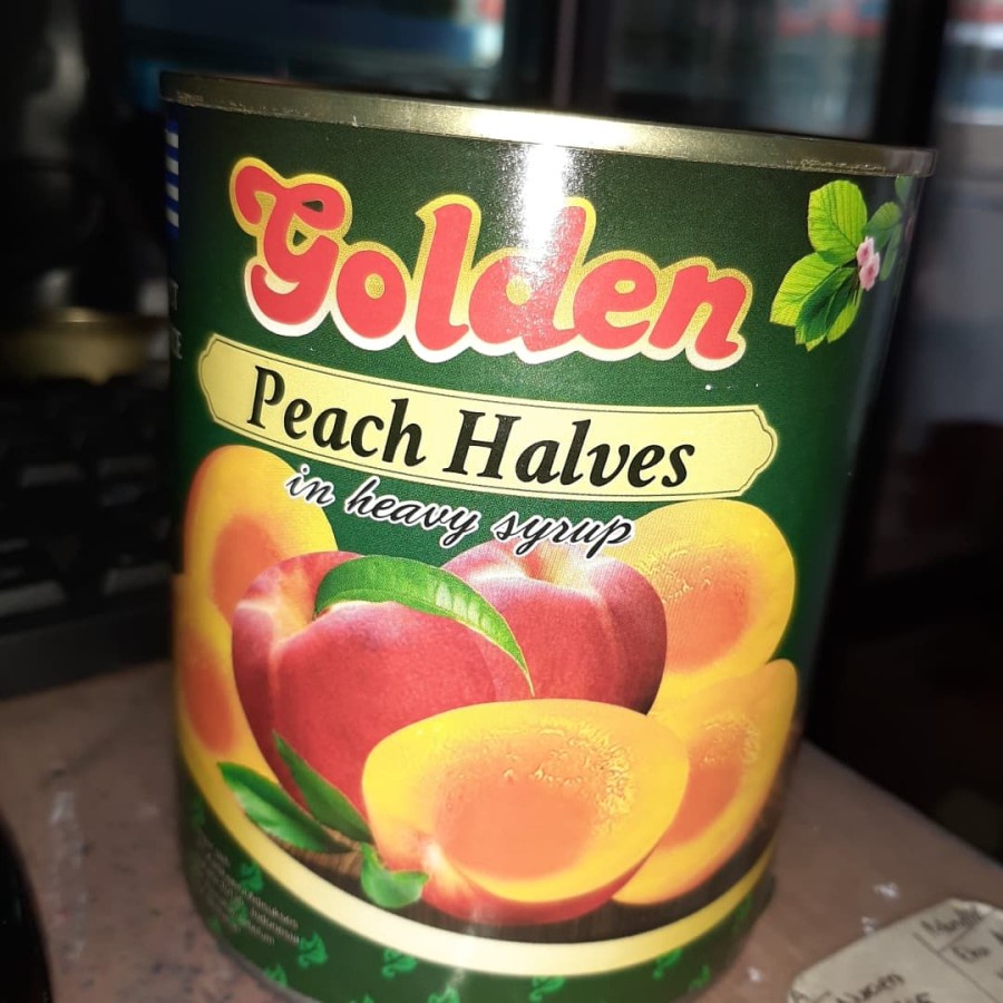 

GOLDEN PEACH BUAH KALENG 820GR X 1 PCS, BUAH PEACH SEGAR DALAM KALENG