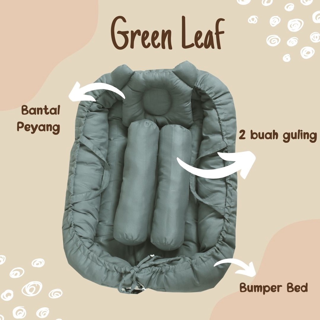 Bumper Bed Set Premium | Kasur Bayi Kelambu - Solid Color - Katun Kingkoil - Kelambu Lepas Complete Set Portable - Baby U Grow-34Green Leaf