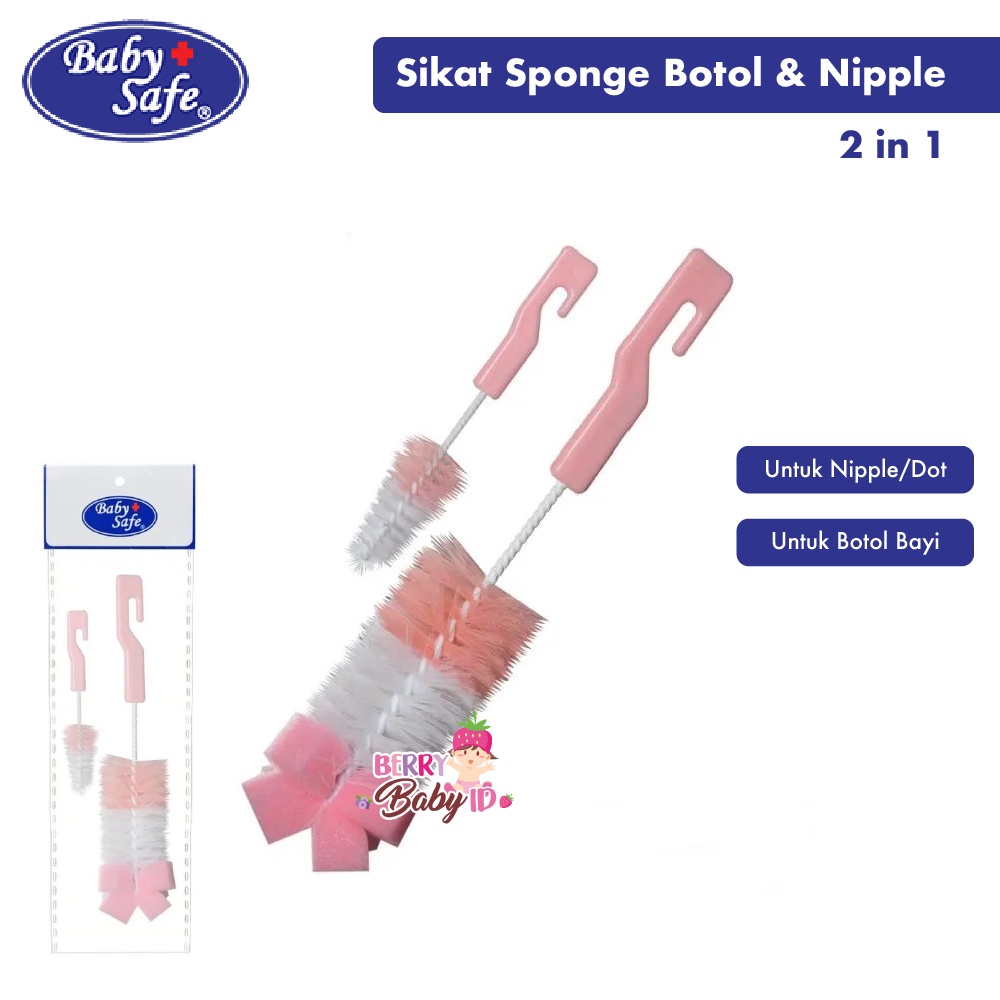 Baby Safe Bottle Nipple Brush With Sponge Sikat Pembersih Botol Bayi Berry Mart