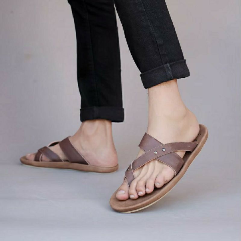 WIROS | Sandal Kulit Asli Pria Sendal Kasual Santai Original Trendi Anti Slip