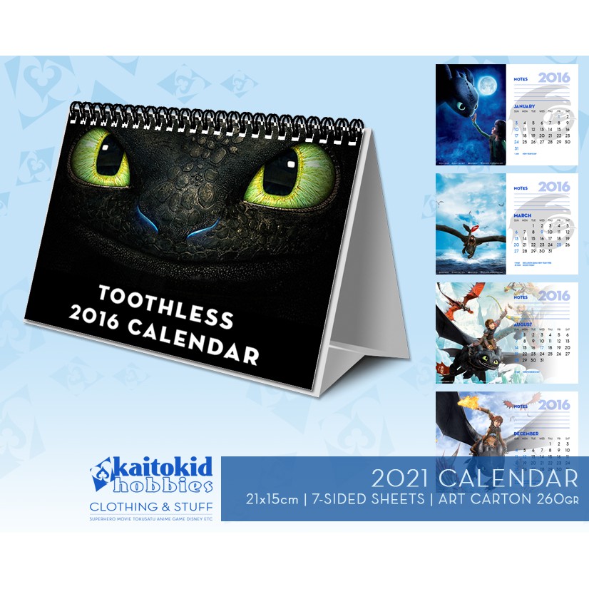 

Kalender TOOTHLESS 2023 Calendar Meja Duduk Desain Bebas